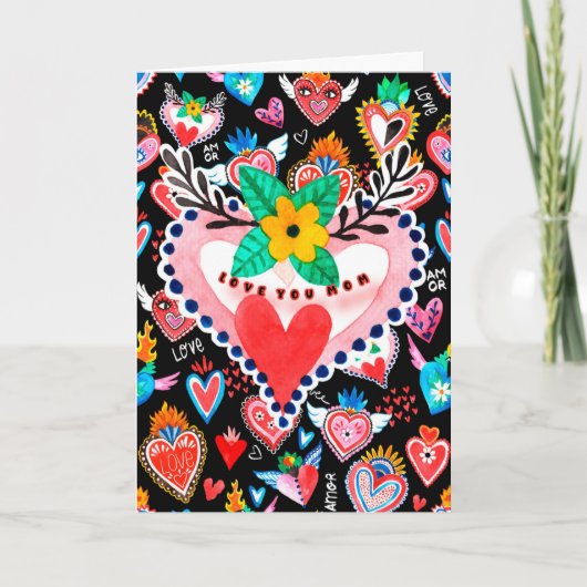 Liebe Sie Mama farbenfrohe mexikanische Herz Mutte Karte (Vorderseite)