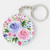 Liebe Sie Mama Kinder Foto Aquarellblume Schlüsselanhänger (Rückseite)