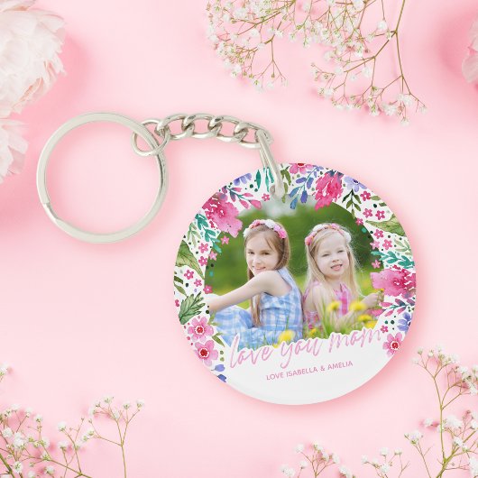 Liebe Sie Mama Kinder Foto Aquarellblume Schlüsselanhänger