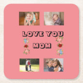 Liebe Sie, Mama mit Rose 4 Fotos SansSerif Rechteckiger Pappuntersetzer (Vorderseite)