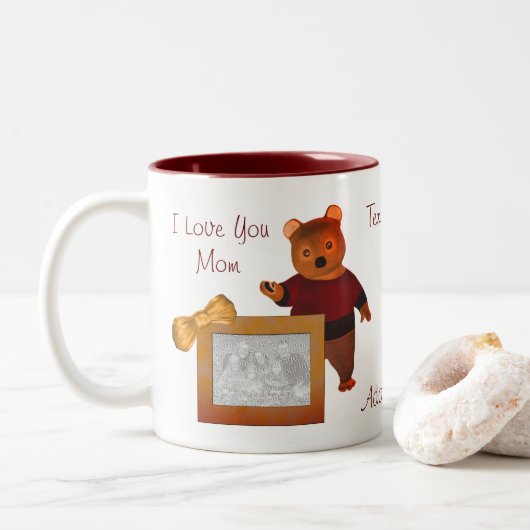 Liebe Sie Mama Niedlich Bären Personalisiertes Fot Zweifarbige Tasse (Mit Donut)