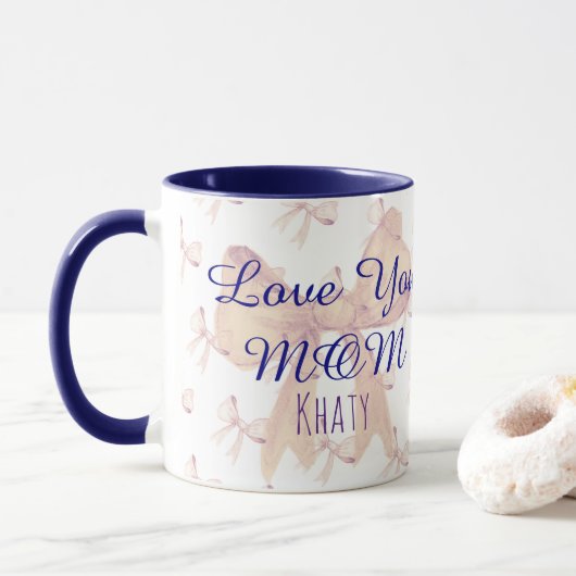 Liebe Sie Mama Niedlich Ribbon Blue Modern Modern Tasse (Mit Donut)