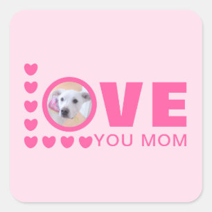 Liebe Sie Mama Niedliche Welpen Hund Foto Rosa Quadratischer Aufkleber
