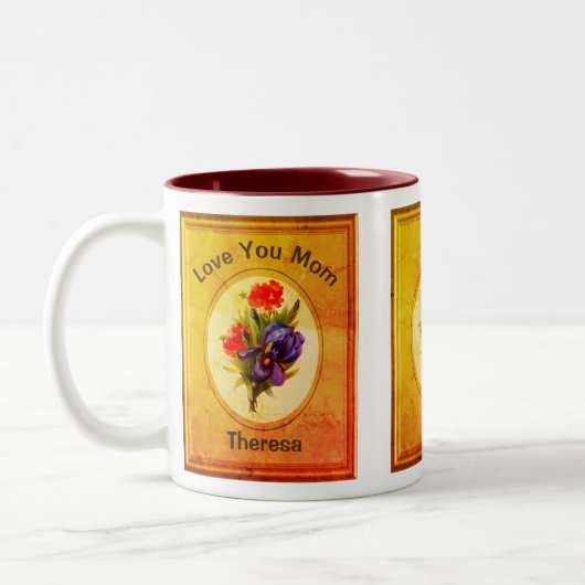 Liebe Sie Mama Personalisiert Blue Iris Bouquet Zweifarbige Tasse (Links)