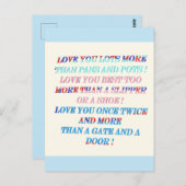 Liebe Sie mehr Gelegenheitsgeschenk mit Worten Postkarte (Vorne/Hinten)