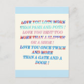 Liebe Sie mehr Gelegenheitsgeschenk mit Worten Postkarte (Vorderseite)