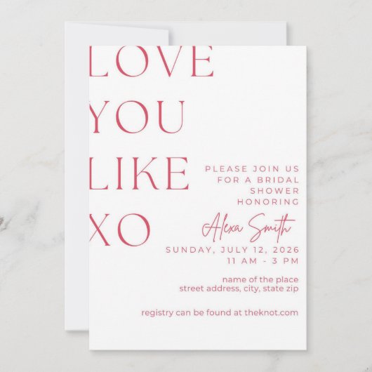 Liebe Sie mögen XO Bridal Dusche Einladung (Vorderseite)