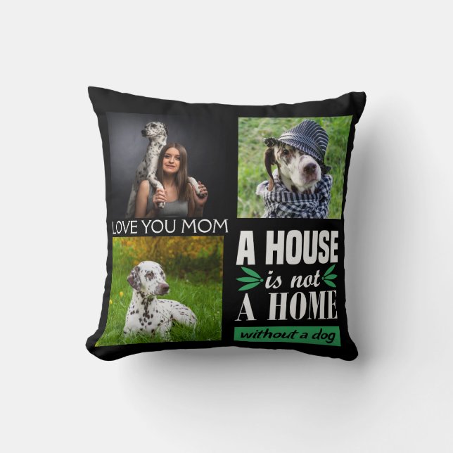 Liebe Sie Mum Black Custom Collage & Dog Kissen (Vorderseite)