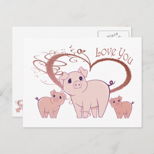 Liebe Sie, Niedliche Schweine Kunst Postkarte (Vorne/Hinten)