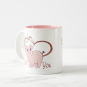 Liebe Sie, niedliches rosa Schwein und Zweifarbige Tasse (Vorderseite Links)