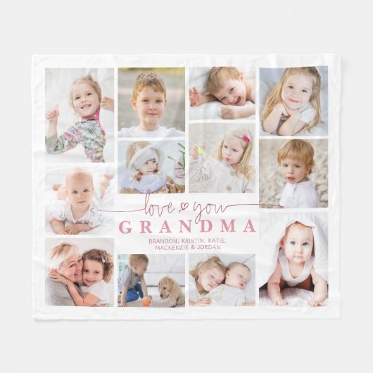 Liebe Sie Oma 12 Fotocollage Herz Weißer Rosa Fleecedecke (Vorderseite (Horizontal))