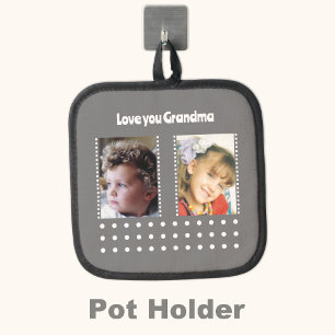 Liebe Sie Oma 2 Foto Polka Punkte grau Topflappen