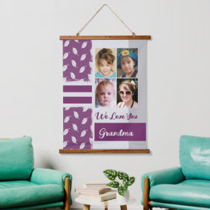 Liebe Sie Oma 4 Foto Blatt Muster lila Wandteppich Mit Holzrahmen