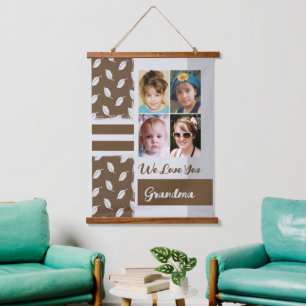 Liebe Sie Oma 4 Foto Blattmuster braun Wandteppich Mit Holzrahmen