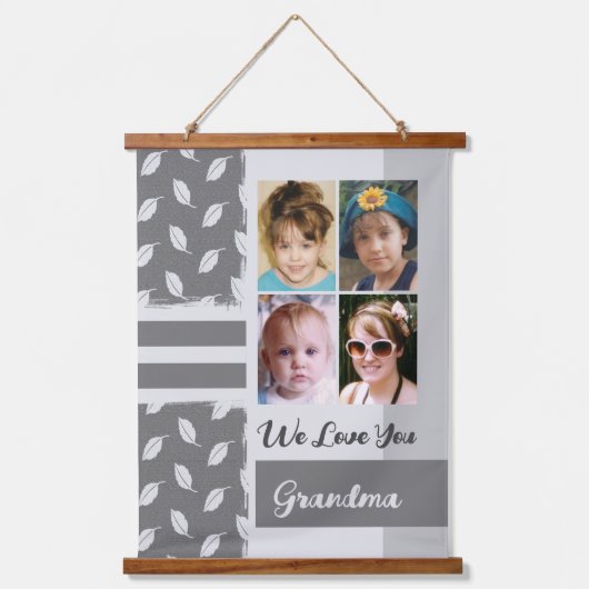 Liebe Sie Oma 4 Foto Blattmuster grau Wandteppich Mit Holzrahmen (Vorderseite)