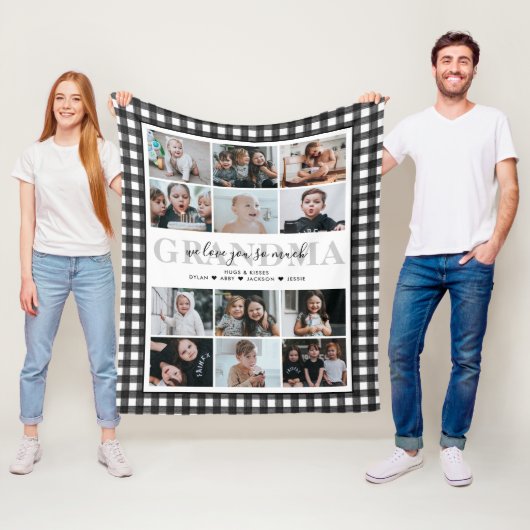Liebe Sie Oma Custom Text 12-Foto Gingham Fleecedecke (Beispiel)