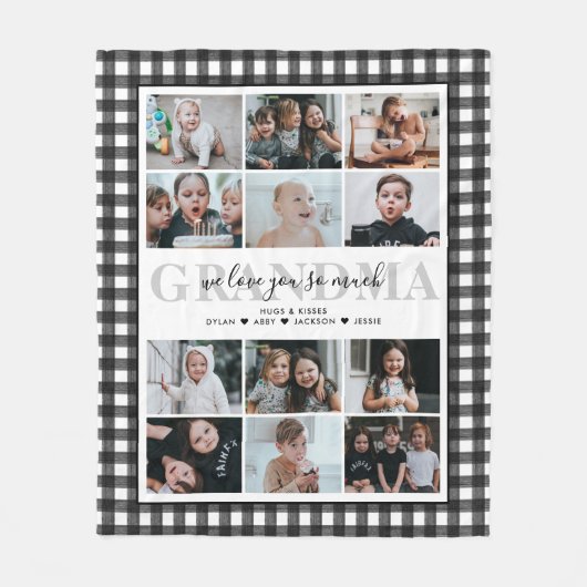 Liebe Sie Oma Custom Text 12-Foto Gingham Fleecedecke (Vorderseite)