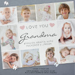 Liebe Sie Oma oder Nickname 10 FotoCollage Puzzle<br><div class="desc">Erstellen Sie Ihr eigenes personalisiertes Foto-Puzzle für Oma mit einer leicht hochzuladenden Collage-Vorlage mit 10 Aufnahmen ihrer Enkel und Familie mit der bearbeitbaren Titelzeile LIEBE YOU GRANDMA (Wechsel zu ihrem Spitznamen wie Nana oder Gigi) in einer trendigen, modernen, handgeschriebenen Schrift, die mit den Herzen ihrer Enkelkinder oder Ihrer persönlichen Nachricht...</div>