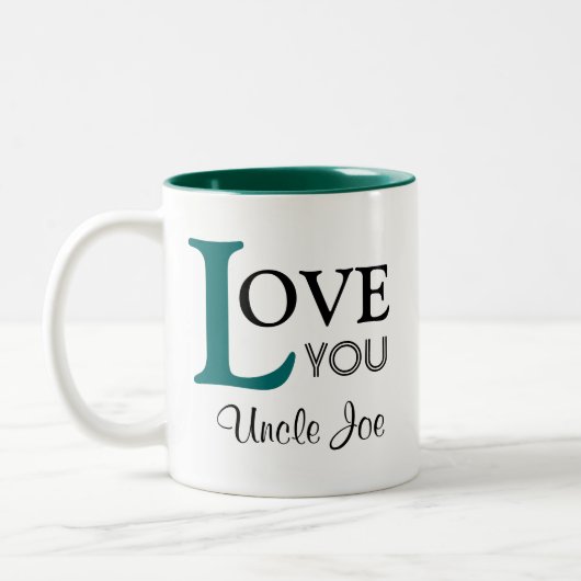 Liebe Sie Onkel individueller Name Zweifarbige Tasse (Links)