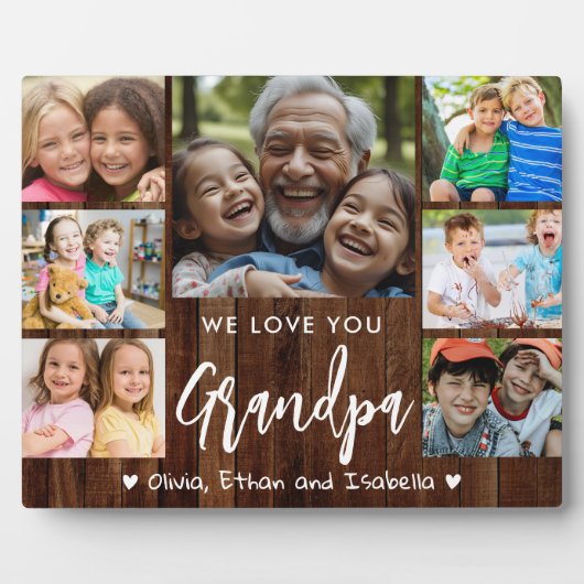 Liebe Sie Opa 7 Foto Rustikaler Holzpfeifer Fotoplatte (Vorderseite)