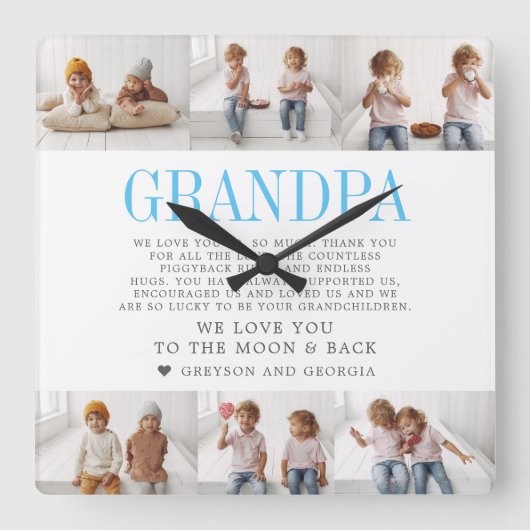 Liebe Sie Opa | Benutzerdefinierte Nachrichtendate Quadratische Wanduhr (Vorderseite)