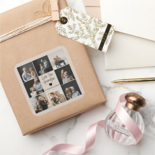 Liebe Sie Opa mit Herz und Fotos - Quadratischer Aufkleber