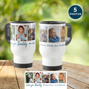 Liebe Sie Papa Vater's Day 5 Foto Collage Blue Reisebecher