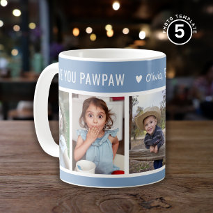 Liebe Sie Pawpaw Grandkids 5 Foto Collage Blau Kaffeetasse