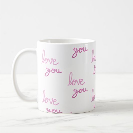 Liebe Sie rosa Handschriftmuster Kaffeetasse (Links)