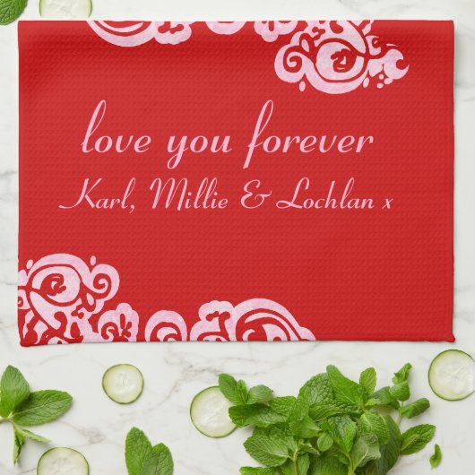 Liebe Sie rosa und rotes Küchentuch (Gefaltet)