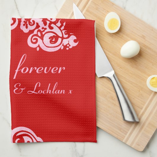 Liebe Sie rosa und rotes Küchentuch (Viertel Falte)