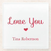 Liebe Sie rotes Herz personalisiert weiß Glasuntersetzer (Vorderseite)