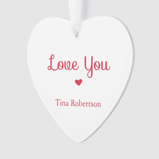 Liebe Sie rotes Herz personalisiert weiß Ornament (Vorderseite)