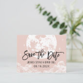 Liebe Sie Save the Date zum Mond und zurück rot Ankündigungspostkarte (Stehend Vorderseite)