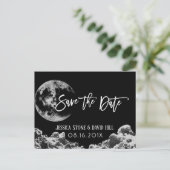 Liebe Sie Save the Date zum Mond und zurück Schwar Ankündigungspostkarte (Stehend Vorderseite)