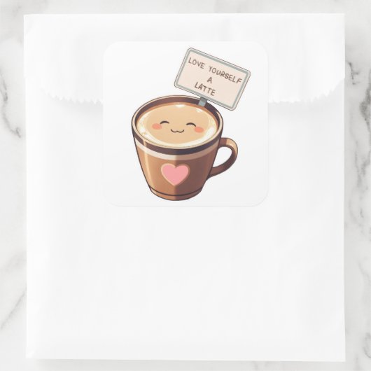 Liebe Sie selbst ein Latte - Kawaii-Kaffeeaufklebe Quadratischer Aufkleber (Tasche)