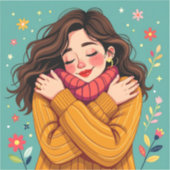 Liebe Sie selbst | Mädchen umarmt sich selbst Aufkleber (Vorderseite)