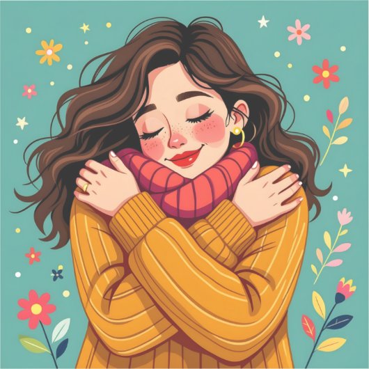 Liebe Sie selbst | Mädchen umarmt sich selbst Aufkleber (Vorderseite)