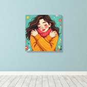 Liebe Sie selbst | Mädchen umarmt sich selbst Leinwanddruck (Insitu (Holzboden))