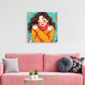 Liebe Sie selbst | Mädchen umarmt sich selbst Leinwanddruck (Insitu (Wohnzimmer))