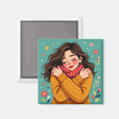 Liebe Sie selbst | Mädchen umarmt sich selbst Magnet (Vorderseite/Rückseite)