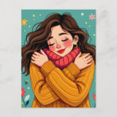 Liebe Sie selbst | Mädchen umarmt sich selbst Postkarte (Vorderseite)