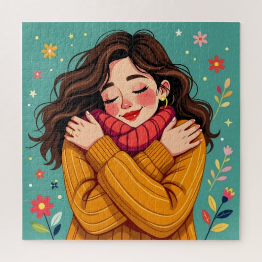 Liebe Sie selbst | Mädchen umarmt sich selbst Puzzle (Vertikal)