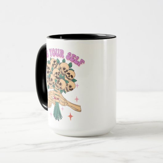 Liebe Sie selbst Skull Bouquet Valentine Retro Ros Tasse (Vorderseite Links)