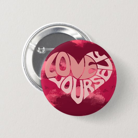 Liebe Sie selbst Zwei-Tonen-Rosa-Herz-Wort Button (Vorne & Hinten)