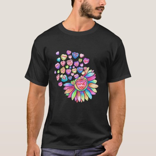 Liebe Sie Sonnenblumen Süße Herzen Candy Valen T-Shirt (Vorderseite)