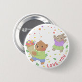 Liebe Sie: Teddy Bear & Bunny mit Blume Button (Vorne & Hinten)
