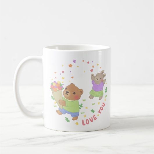Liebe Sie: Teddy Bear & Bunny mit Blume Kaffeetasse (Links)