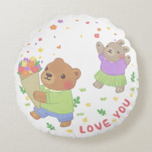 Liebe Sie: Teddy Bear & Bunny mit Blume Rundes Kissen