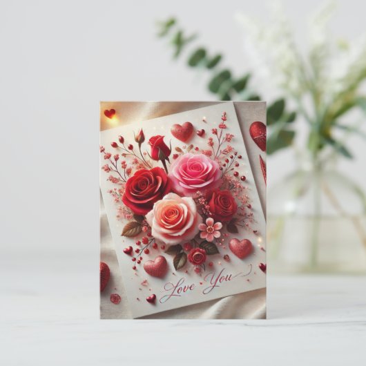 Liebe Sie Valentinstag Rose Postkarte (Stehend Vorderseite)
